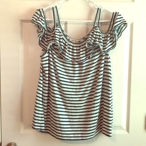 Striped Shirt ruffle neck and peek a boo sleeves